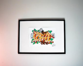 COFFEE Graffiti Sketch - Handgezeichneter Schriftzug auf Papier - Buntes Street Art Wandbild