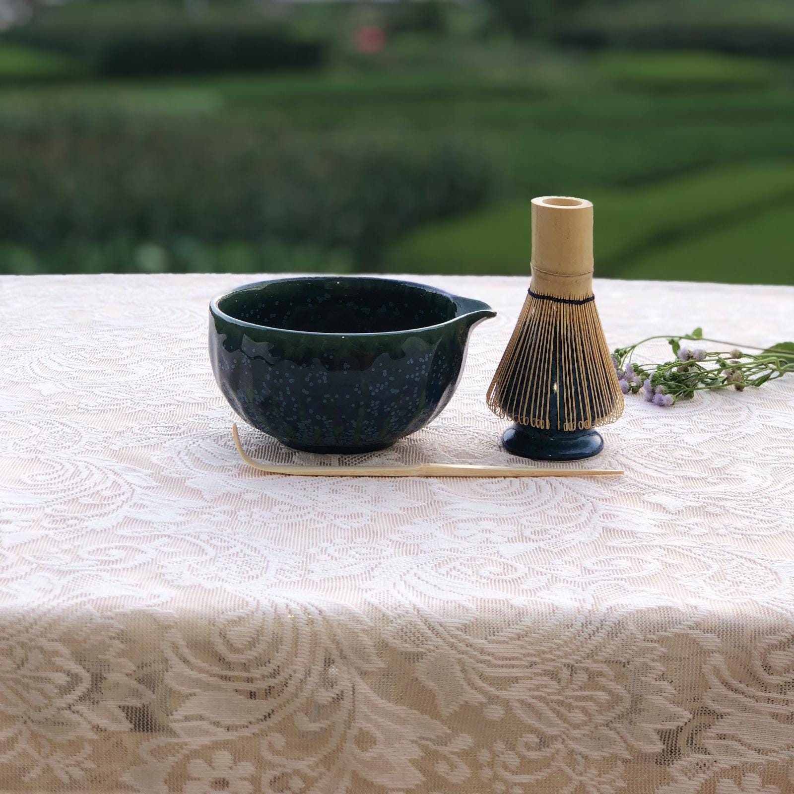 陶器製抹茶碗セット：深海青緑釉、茶道用陶器 - Etsy 日本