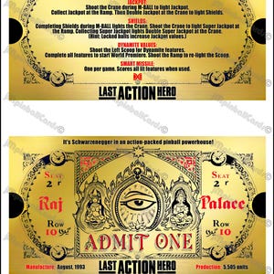 Data East Last Action Hero 1993 Schürzenkarten Anleitung Pinball Custom Pinball Cards Set - Französisch oder Englisch - Golden Ticket