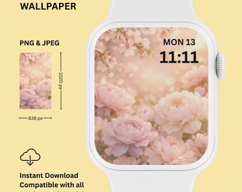Blush Peony Apple Watch Wallpaper – Soft Floral Minimalist Design (Instant Download)