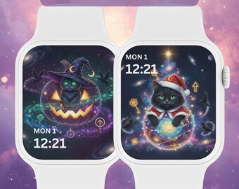 Apple Watch Wallpaper • Witchy Pumpkin Cat • Static Watch Face • Spooky Background • Limited Free Download