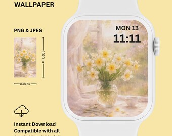 Soft Daffodil Apple Watch Wallpaper – Golden Morning Light, Cottagecore Minimal Watch Face, Instant Download