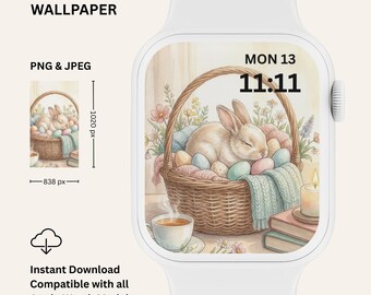 Cozy Easter Bunny Apple Wallpaper | Pastel Spring Watch Face | Pastel Rabbit Background | Digital Download
