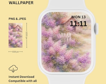 Lilac Garden Apple Watch Wallpaper – Cottage, Blossoms, 11:11 (Digital Download)