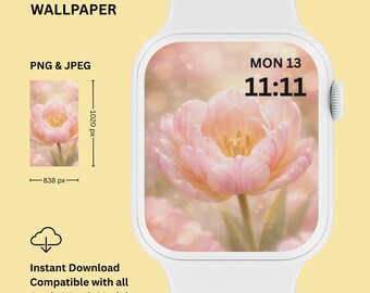 Blush Tulip Apple Watch Wallpaper – Soft Pink Glow, Feminine Spiritual Minimal Watch Face, 838x1020
