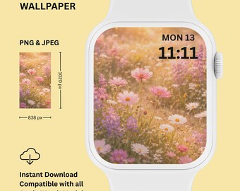 Golden Hour Wildflower Apple Watch Wallpaper – Pastel Meadow Manifestation (Digital Download)