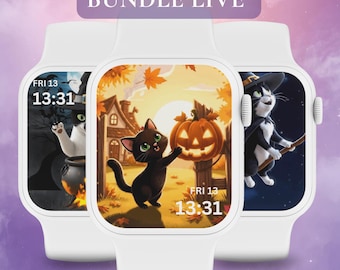 Halloween Cat Apple Watch Wallpaper: Spooky Witch Black Cats (Digital Download)