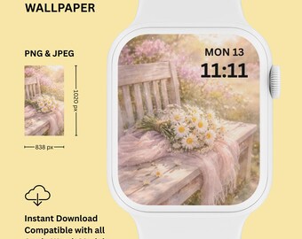 Soft Daisy Apple Watch Wallpaper – Spiritual Garden Light, Minimal Pastel Watch Face, instant download