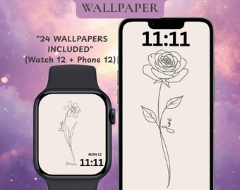 Birth Month Flower Wallpaper Set, Minimalist Floral Bundle (Watch & Phone)