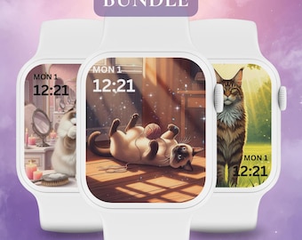 Apple Watch Face Bundle  | Daily Personas Set Theme | 7-Day Cat Zodiac | Kawaii Cats Wallpaper