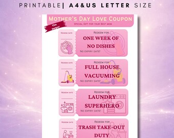 Mother's Day Coupon Book, Printable Acts of Service, Kids Activities (Digital Download)