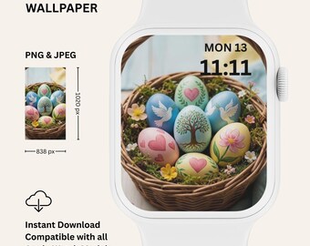 Apple Watch Wallpaper | Cozy Pastel Bunny & Egg | Easter Watch Face | Instant Digital Download