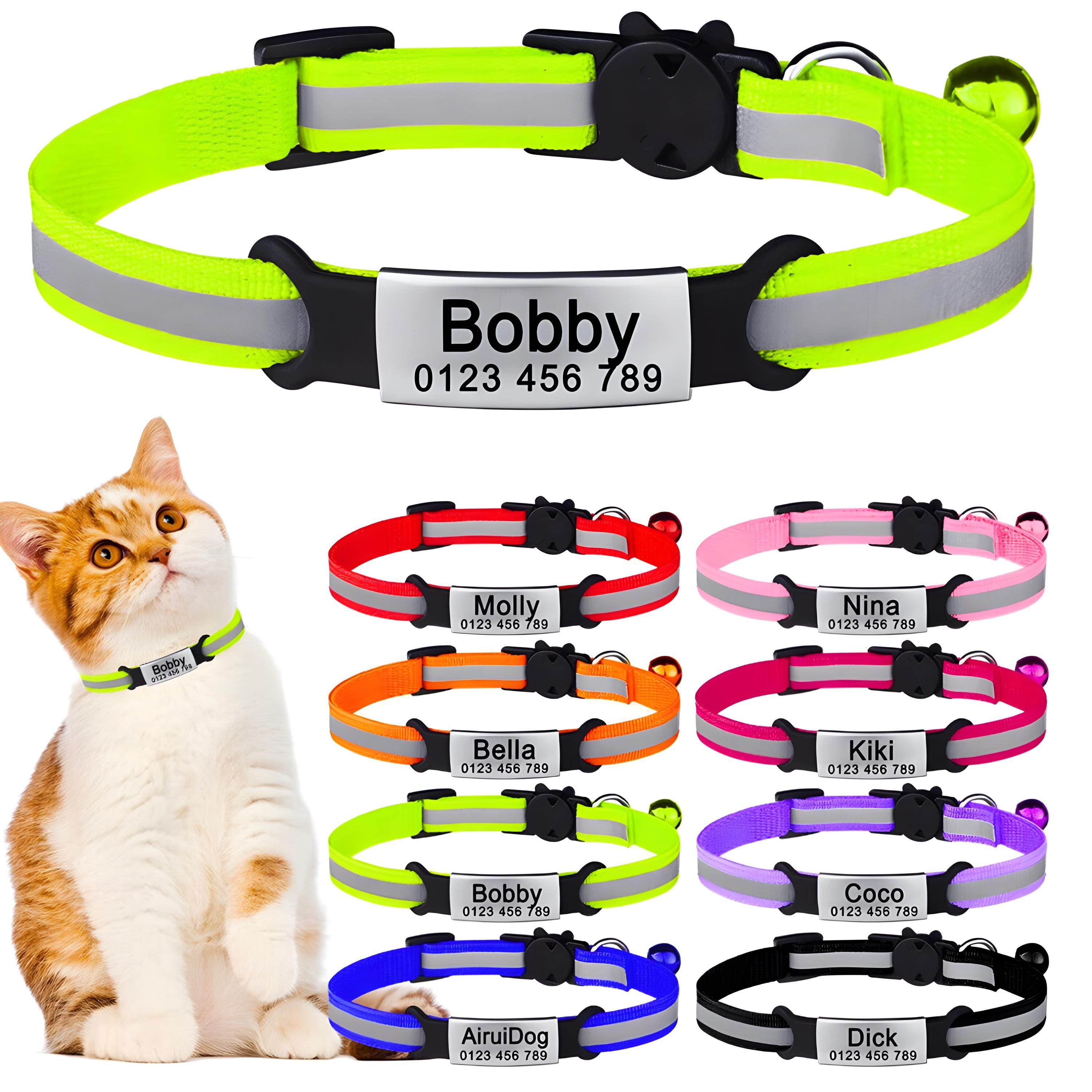 Personalized Engraved Cat Collar with ID Tag – Reflective, Safety Breakaway, Adjustable Kitten Collar, Custom Pet Name Gift