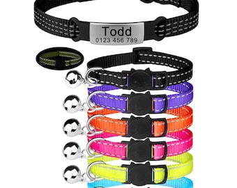 Custom Engraved Cat Collar with Name & Phone | Reflective Safety Breakaway