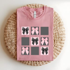 Checkered Bow T-Shirt, Coquette Bow Shirt, Black Bow Shirt, Retro T-Shirt Perfect for Gifts,Birthdays, Special Occasions
