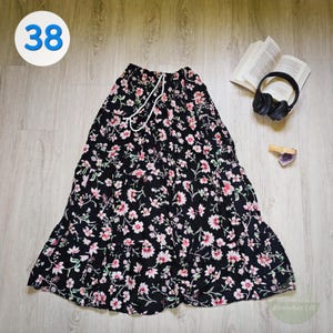 Boho Floral Maxi Skirt, 100% Cotton, elastic waist, festival, yoga, cottagecore fashion, pleaded skirt, peasant skirt, pleated skirt