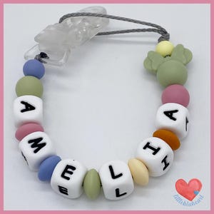 Personalized silicone pacifier chain with name - Baby birth or baptism gift - Pacifier clip - Female