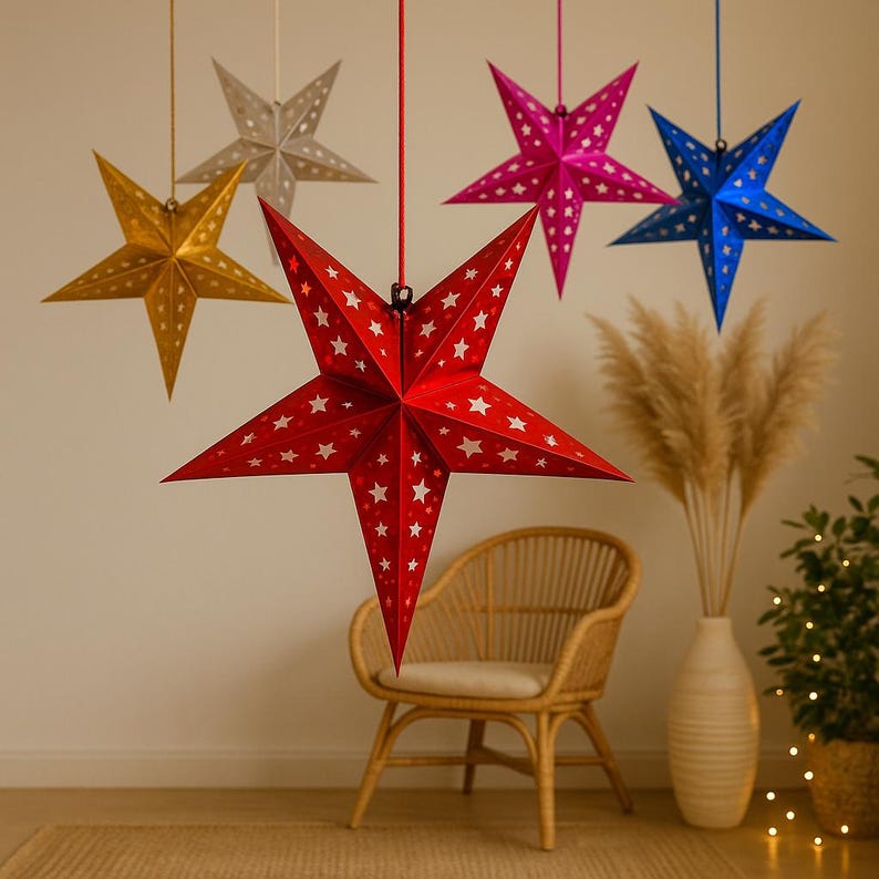 Metallic 3D Paper Star Lantern, Christmas Holiday Decorations - Etsy