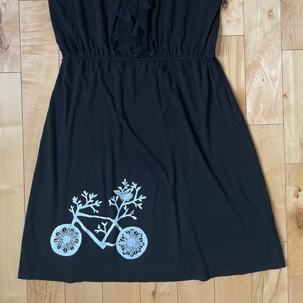 Upcycled Black Sleeveless Dress - Bicycle Print Size S