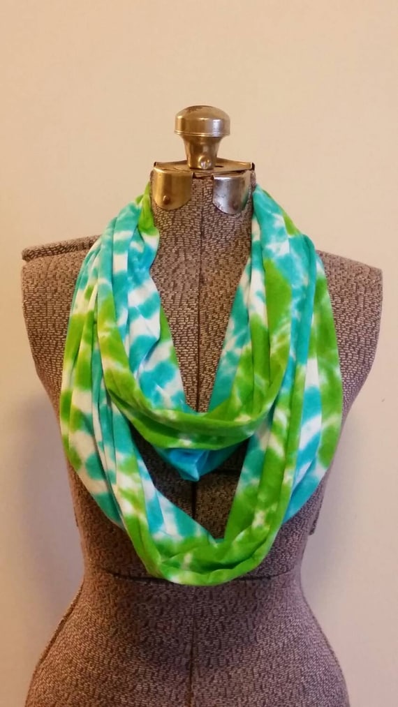Tie Dye Infinity Scarf -- Granny Apple Green and Parakeet Blue