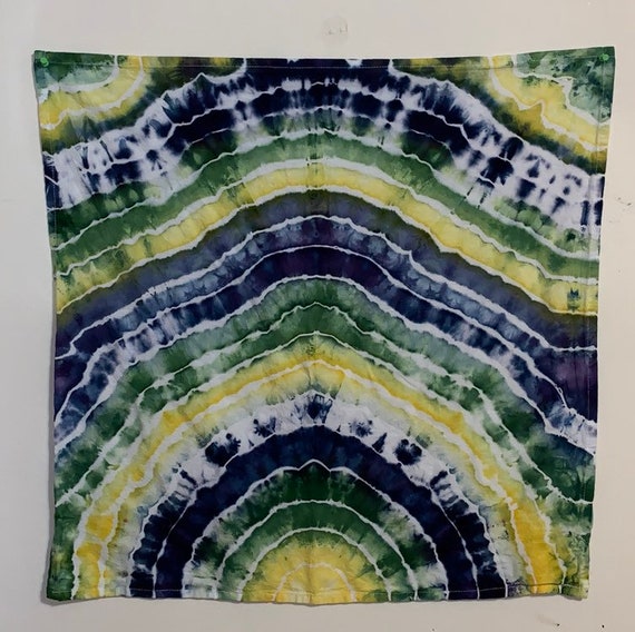 Tiny Tie Dye Tapestry (26x26 inches) - Ice Dyed Blue/Green/Yellow Geode Stripe