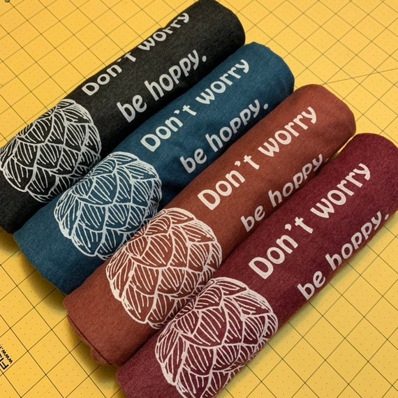 Heather Dusty Orange- Don't Worry Be Hoppy Screen Printed T-Shirt