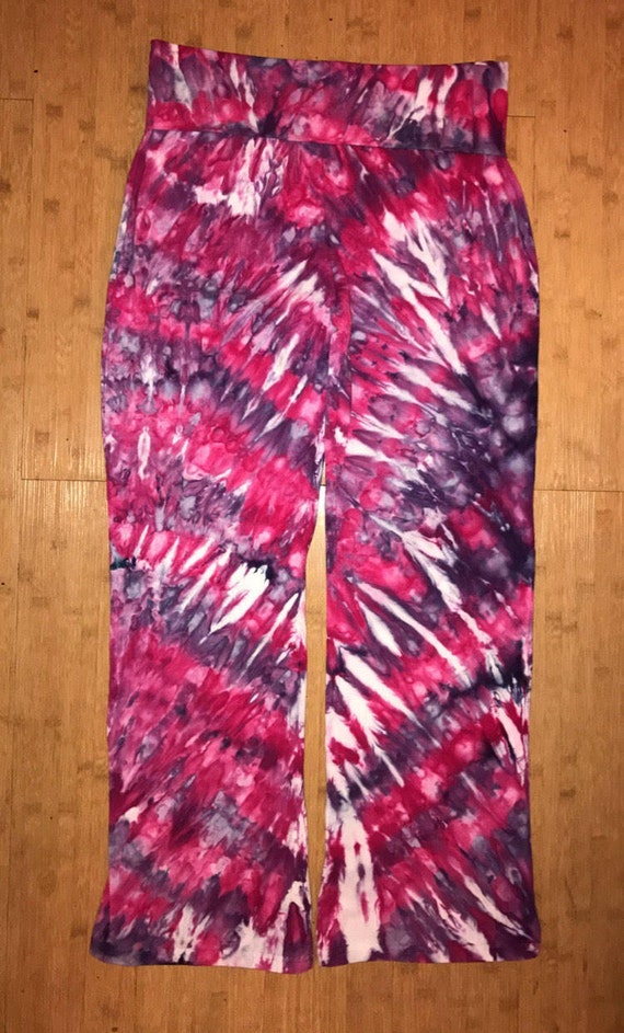 Size X-Large - Tie Dye Yoga Pants! - Ice Dye Ultra Violet and Fuchsia
