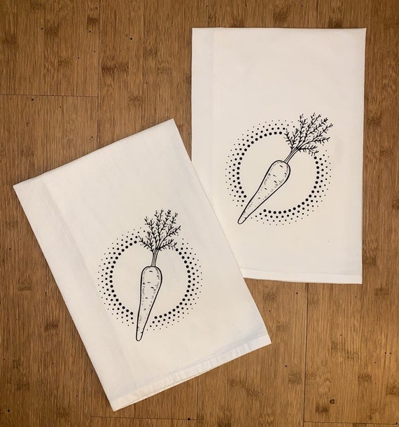 One Flour Sack Dish Towel - Funky Carrots!
