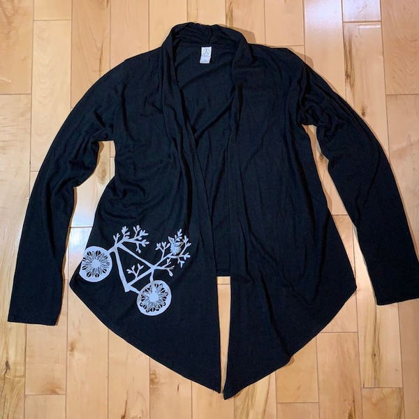 Brand New Alternative Apparel Wrap Cardigan in Black with Bicycle Print - Size S