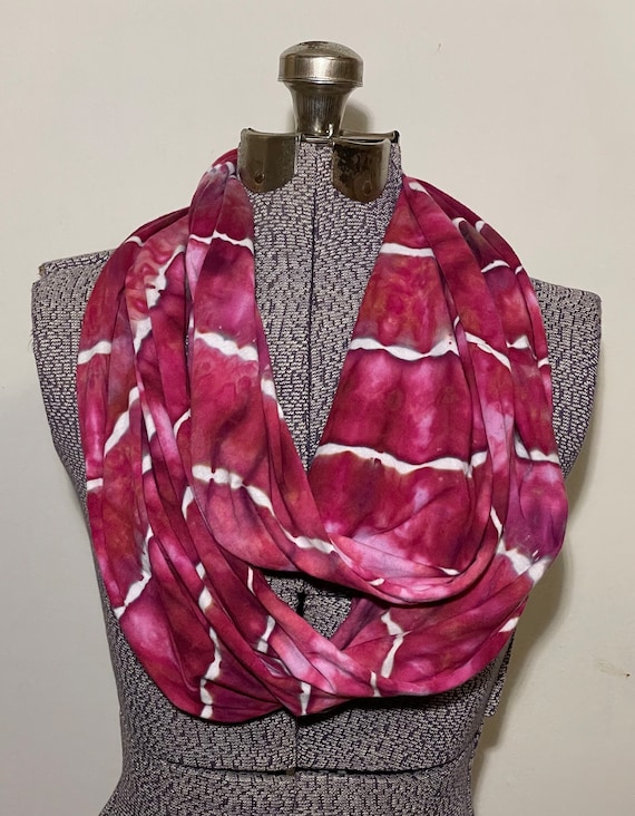 Ice Dyed Infinity Scarf -- Ruby in Retrograde Geodes
