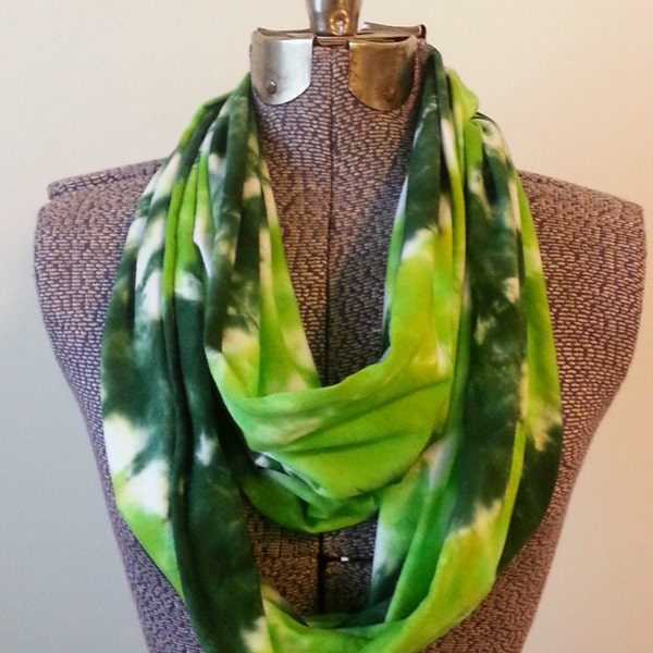 Tie Dye Infinity Scarf -- Forest and Granny Apple Green
