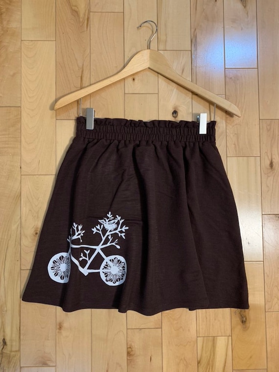 Upcycled Brown Linen Skirts from H&M -  Bicycle Print Size S