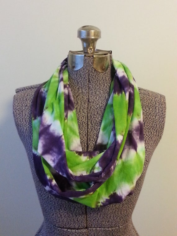 Tie Dye Infinity Scarf -- Granny Apple Green and Ultra Violet