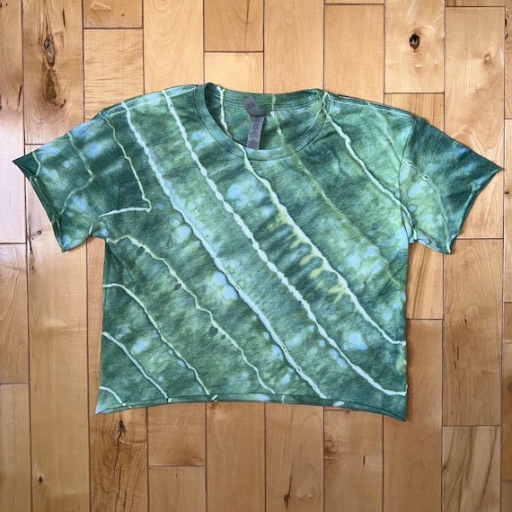 Small - Green Geodes Ice Dyed Crop Tee Shirt