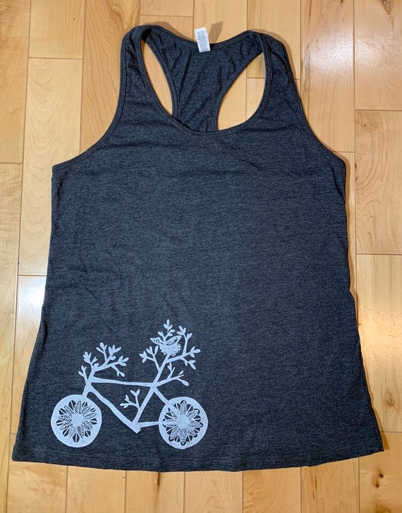 Brand New Heather Charcoal Gray Racer Back Tank Bicycle Print Size XL