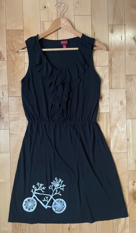 Upcycled Black Sleeveless Dress - Bicycle Print Size S