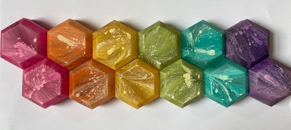 Matte Finish - Hexagon Rainbow Chakra Resin Magnets - Set of 6