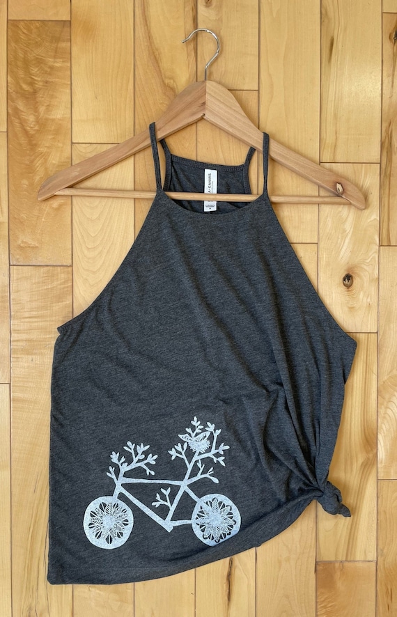 Brand New Dark Heather Charcoal Tank Top Bicycle Print - Large