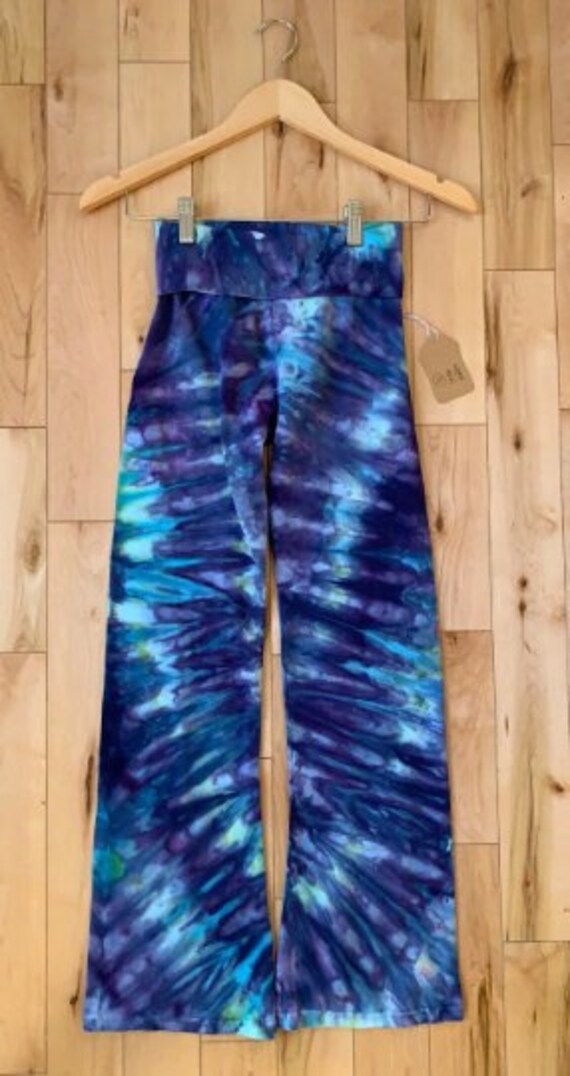Size 12 Girls/Youth Yoga Pants - Ice Dye Navy and Parakeet