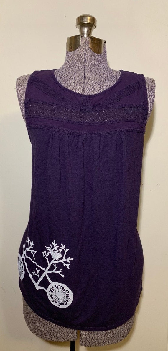 Upcycled Purple Tunic Length Top with Bicycle Print Size XXL (More like L-XL)