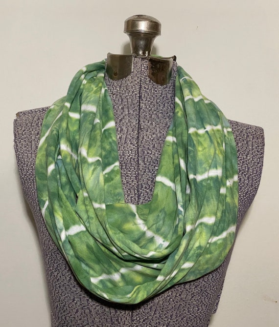 Ice Dye Infinity Scarf -- Green Geodes