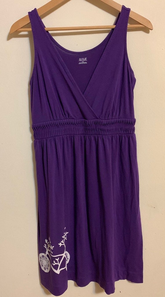 Upcycled Purple Knee Length Dress -  Bicycle Print Size M