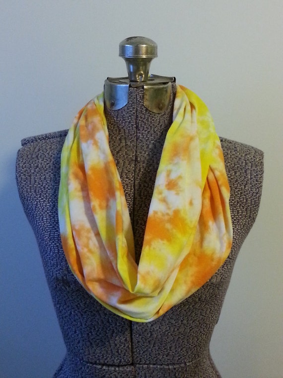 Tie Dye Infinity Scarf -- Lemon Yellow and Orange Sorbet