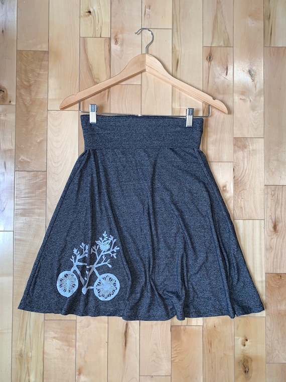 Upcycled Knee Length Jersey Bicycle Skirt in Dark Charcoal Grey - Lularoe Size XS