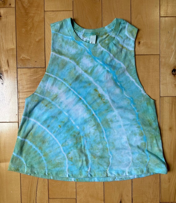 Small - Light Blue & Green Ice Dyed Cropped Tank Top