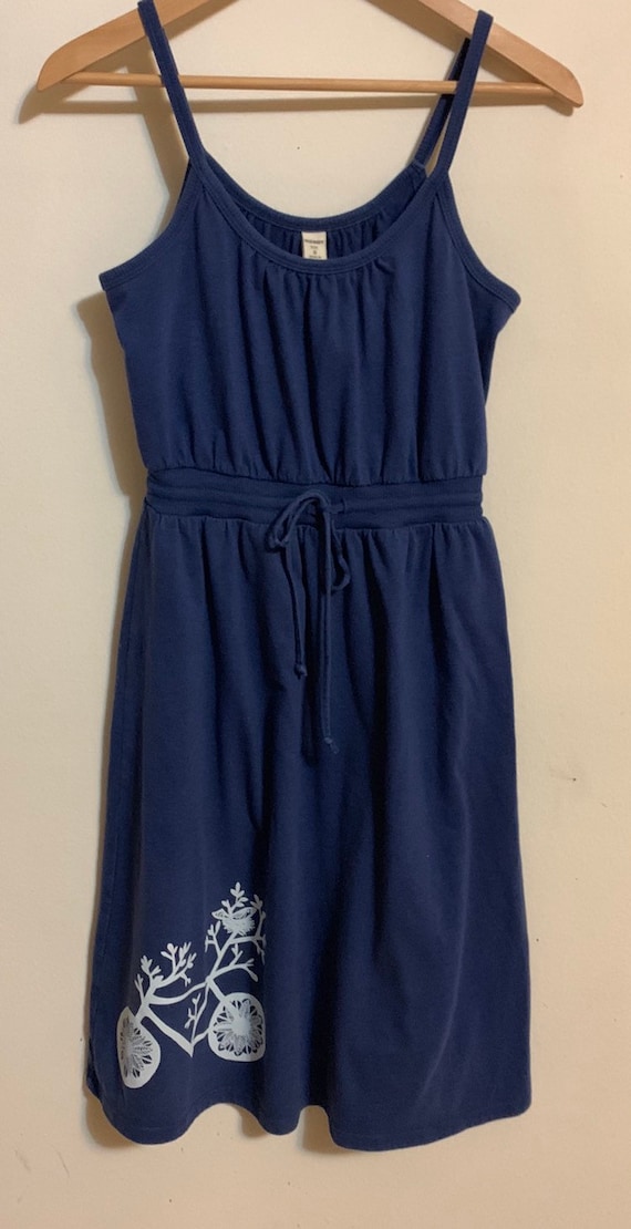 Upcycled Blue Knee Length Dress -  Bicycle Print Size S