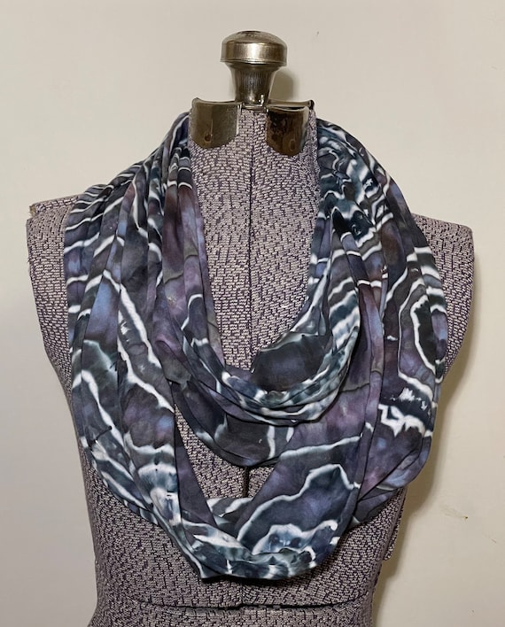 Ice Dyed Infinity Scarf -- Night Sky Geodes