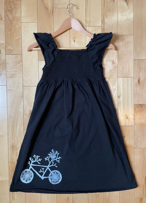 Upcycled Black Tunic Dress/Beach Coverup - Bicycle Print Size M