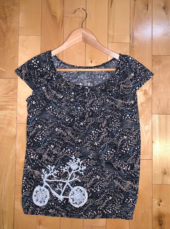 Upcycled Floral & Leaf Jersey Top - Bicycle Print LOFT Size XS