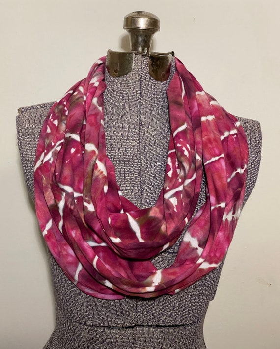 Ice Dyed Infinity Scarf -- Ruby in Retrograde Geodes
